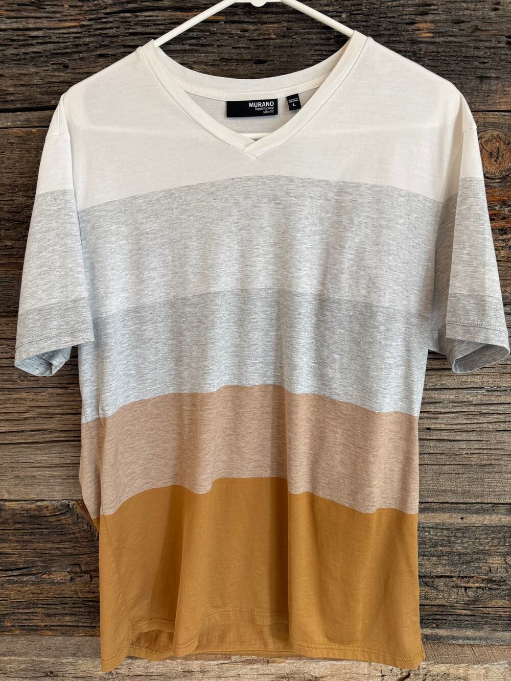 Murano Liquid Luxury Men'sLarge Colorblock V-Neck Slim Fit T-Shirt Large